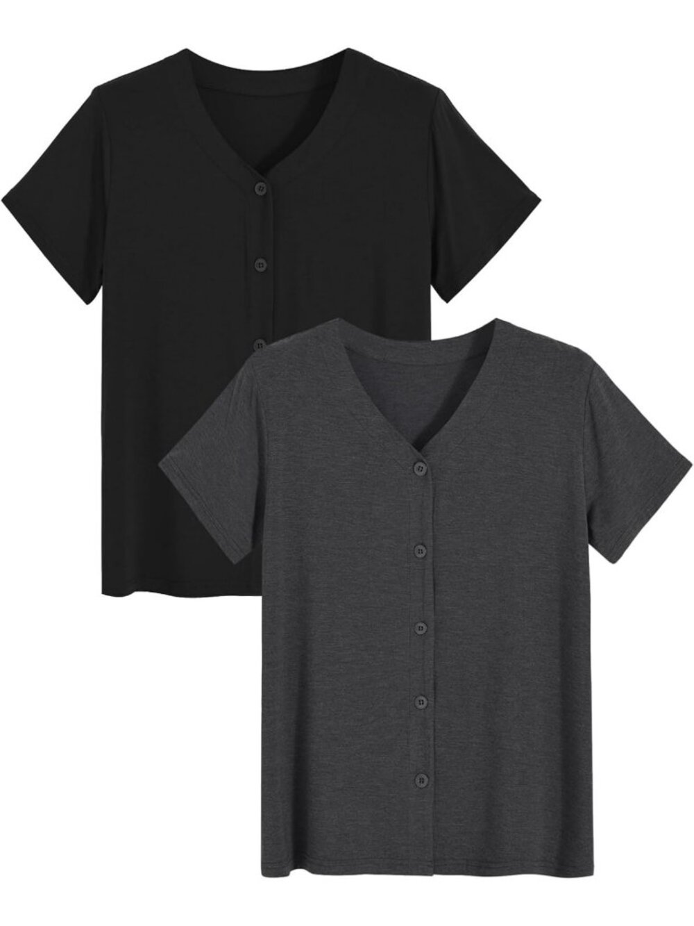 Cozy Women's Bamboo Rayon Button-Up Pajama Shirt Set - 2 Pack Sleep Tops